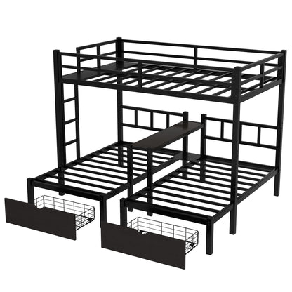 FULL XL Over Twin & Twin Triple Bunk Bed with Storage